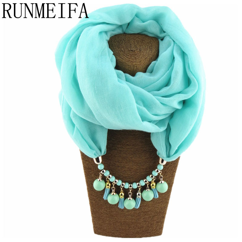 

RUNMEIFA] Summer Spring Scarf Necklace Women's Shawls and Scarves Jewelry Pendant Scarfs Bufandas Mujer Female Beach