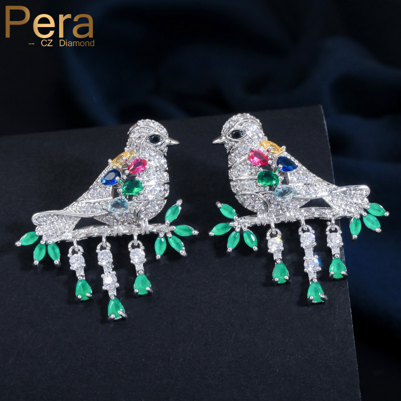 

Pera Unique Design Ladies Jewelry Yellow Red Green Cubic Zirconia Exquisite Swallows Shape Lovely Drop Earrings for Women E344