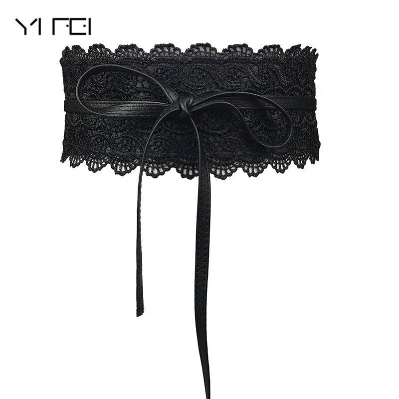 

YIFEI Fashion Belt For Women Dress Bowknot Faux Leather Lace Wide Belt Self Tie Obi Cinch Waist Band Boho Cinto, White