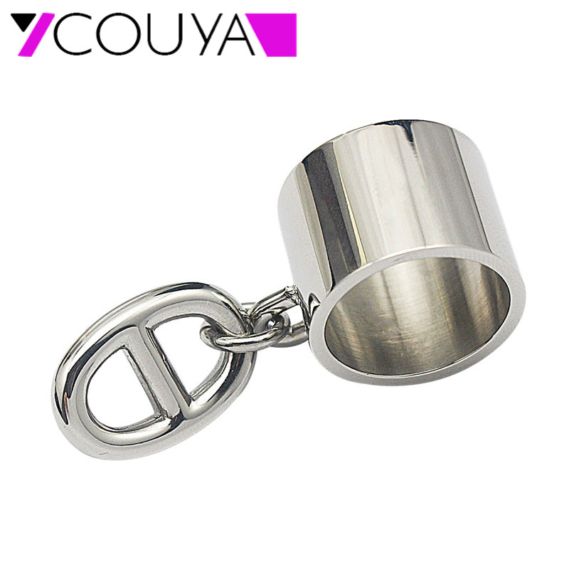 

COUYA Women's Rings US Size 6-11 Stainless Steel Silver Color Punk Width Rings With oval-shaped Button Fashion Party Jewelry