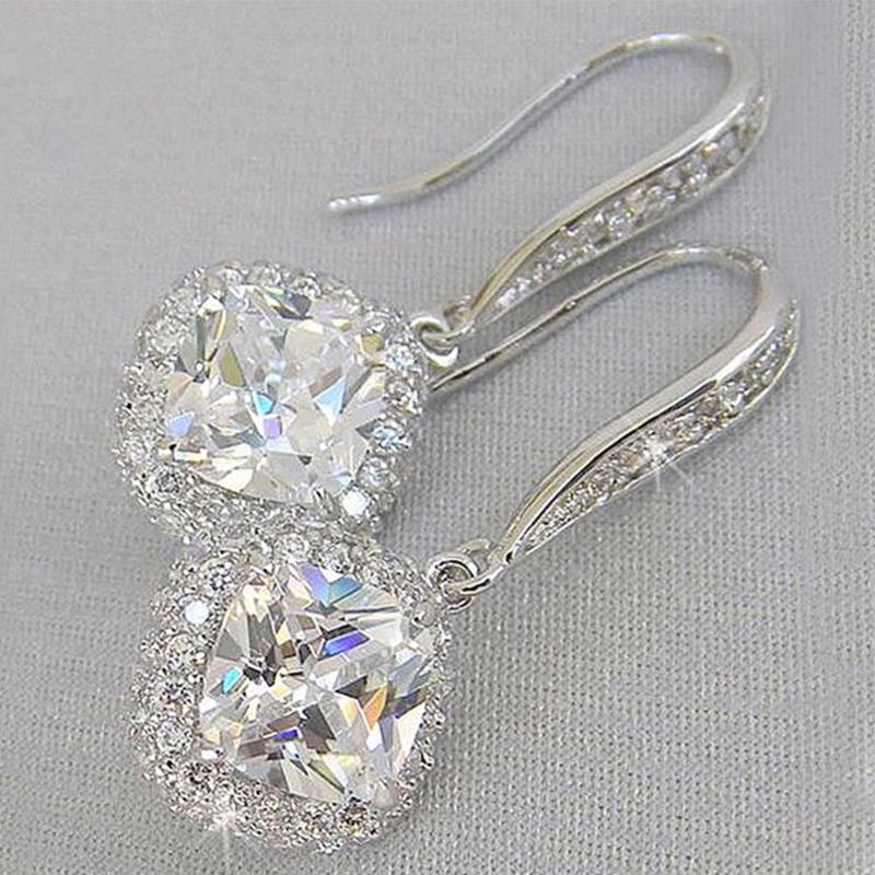 

Dangle & Chandelier Pendant Earrings Fashion High-Quality Wild Sweet Square Zircon Ladies Temperament Jewelry