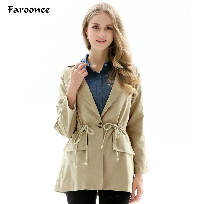 

Women Slim Casual Long Sleeve Trench Coat with Adjustable Waist Single Button Turn Down Collar Khaki Overcoat Autumn Outwear, As pic