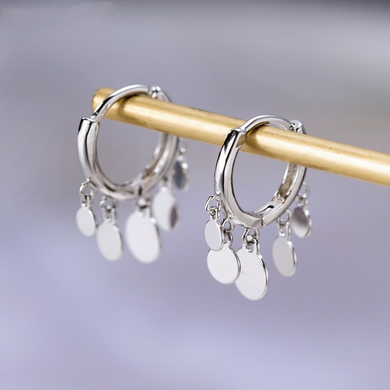 

Hoop & Huggie Round Disc Tassel Earrings For Women S925 Stamp Silver Color Fashion Jewelry 2021 Gift Earings