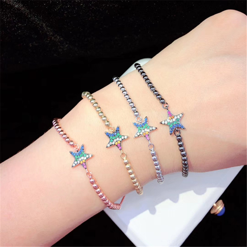 

10pcs/lot High Quality Brass Bracelet Pave Cubic Zirconia Small Star Adjustable Bracelet Fashion Jewelry