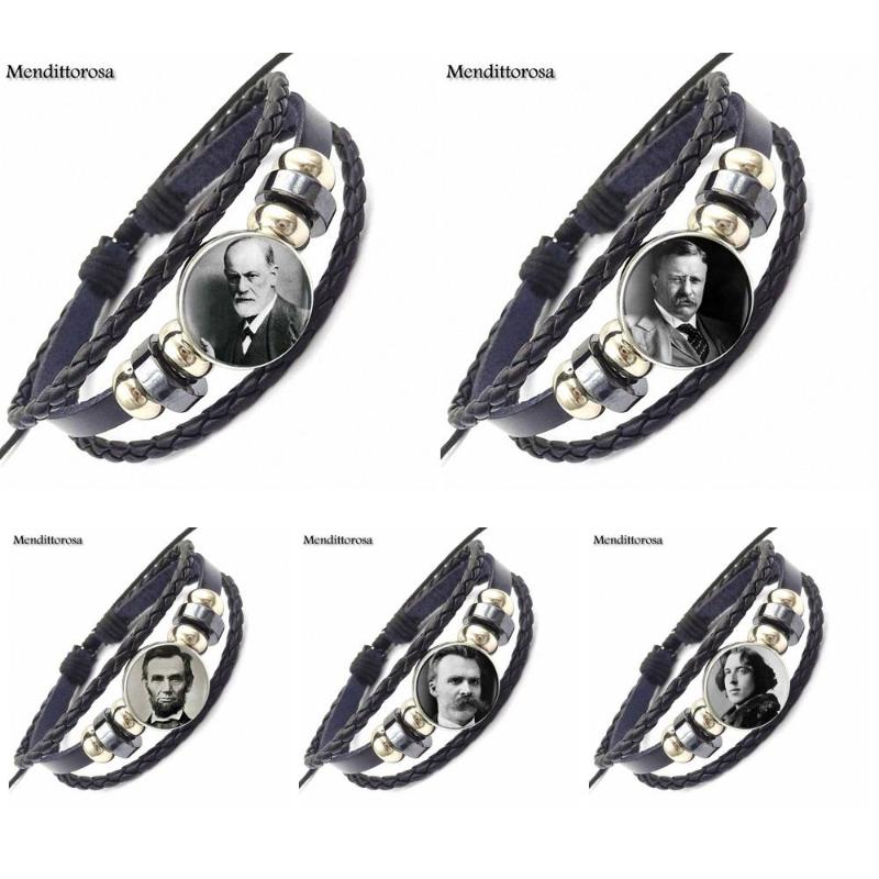 

Wilde Sigmund Freud Beethoven Lincoln For Women Party Gift Glass Cabochon Jewelry With Statement Black Leather Bracelet Bangle