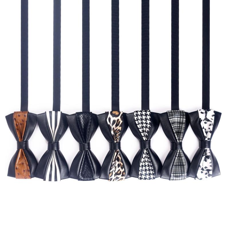 

Neck Ties Linbaiway Men's PU Leather Bow Tie Color Animal Pattern Male For Wedding Bridegroom Skinny Slim Custom LOGO