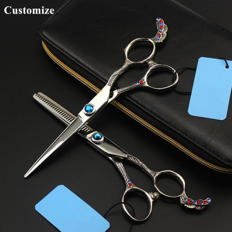 

Customize professional japan 440c Retro phoenix 6 inch hair scissors set thinning barber cutting shears hairdressing scissors