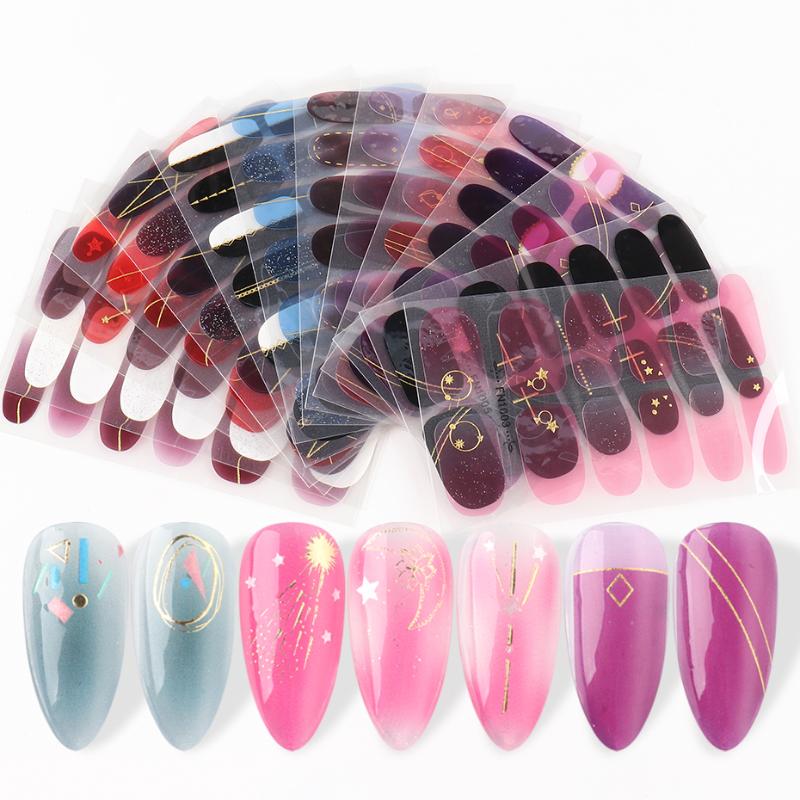 

1pcs 3D Full Cover Nail Art Sticker Decals Gradient Colors Self-Adhesive Slider For Nails Art Decoration Manicure Tips JI1815-2, Fn2017