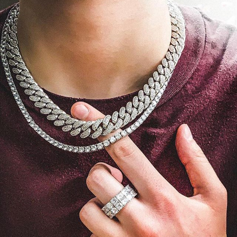 

iced out bling wedding engagement diamondss necklace for men women 18" 24" 28" gold silver rose gold 3 color hip hop chain