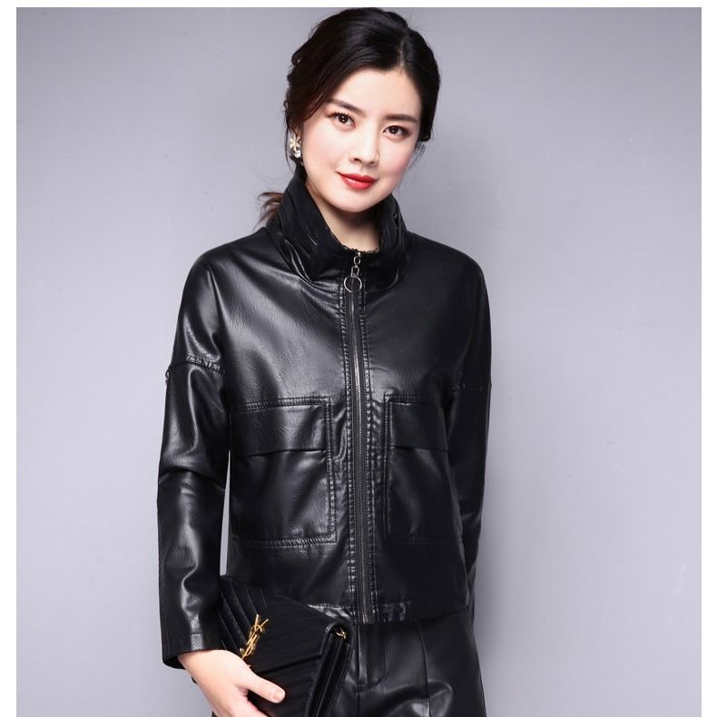 

2020 Fashion Slim Women Biker Motorcycle Jackets PU Leather Jacket Casual Female Punk Streetwear Spring Autumn Coats D123, Black