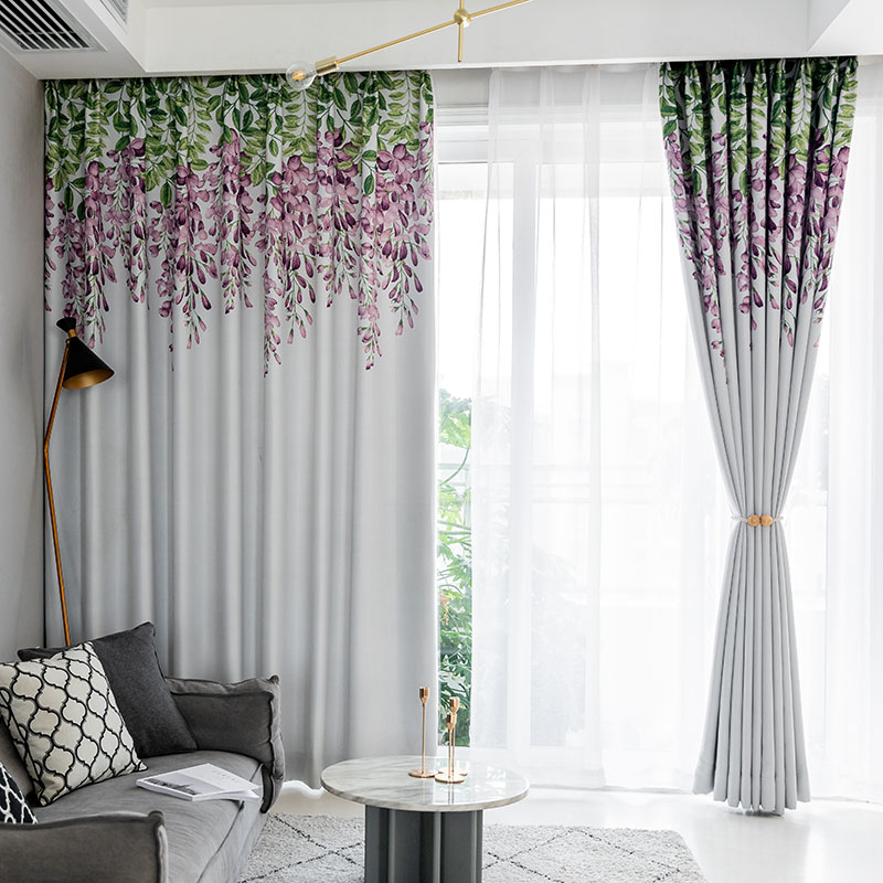 

Garden style purple flower painting blackout curtains for living room interior decor, child bedroom curtain divider ( #LRZR1906, Monstera