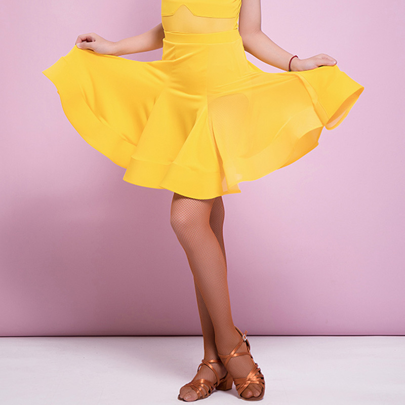 

Latin Dance Skirts Girls Stretch Mesh Fishbone Skirt Kids Cha Cha Rumba Samba Tango Salsa Dancing Practice Clothing DNV13657, Black