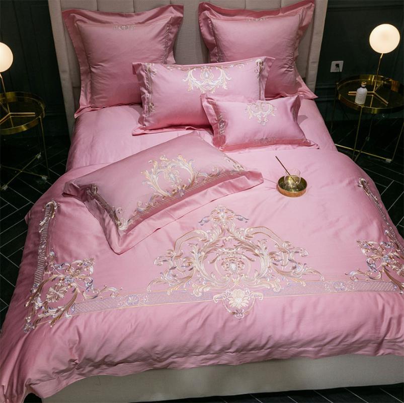 

Luxury embroidered bedding set adult teen girl, queen king cotton royal double home textile bedsheet pillow case duvet cover, Picture color