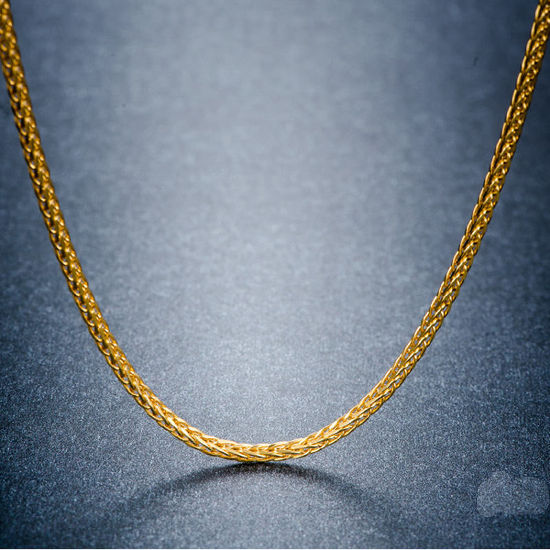 

Solid AU750 Gold Necklace Chain Men's Wheat Chain Necklace