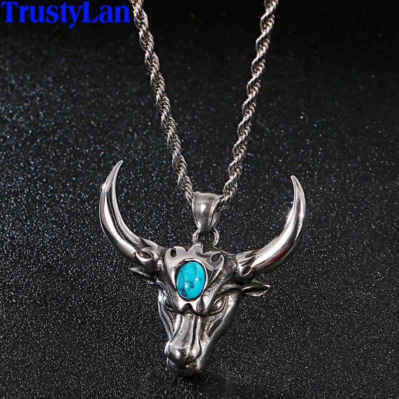 

Hip Hop Gold Stainless Steel Ox Horn Pendants Necklaces For Men Bull Head Jewelry Accessories 60CM Long Mens Choker