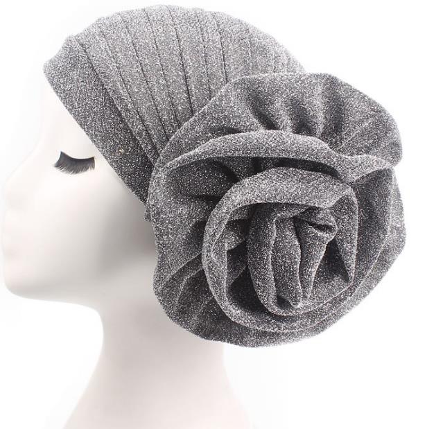 

Party Prom Hat Women Headscarf Turban cap Muslim Pea Hat Bright Silk Big Flower Elastic Headband Chemotherapy Cap gifts