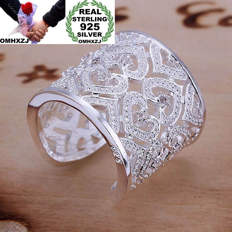 

OMHXZJ Wholesale European Fashion Woman Man Party Wedding Gift White Vintage Zircon Open 925 Sterling Silver Ring RR233