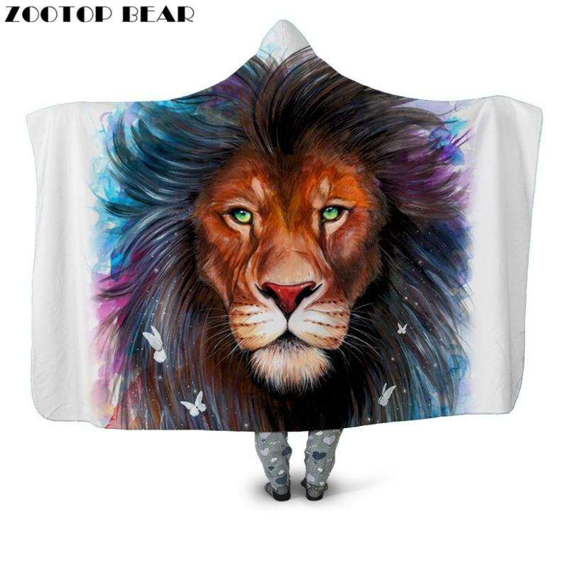 

Colorful Animal Hooded Blanket Hip hop Wearable Fleece Throw Blankets Brand Fashion Female Cloak Soft Adult Bedding 3D printing