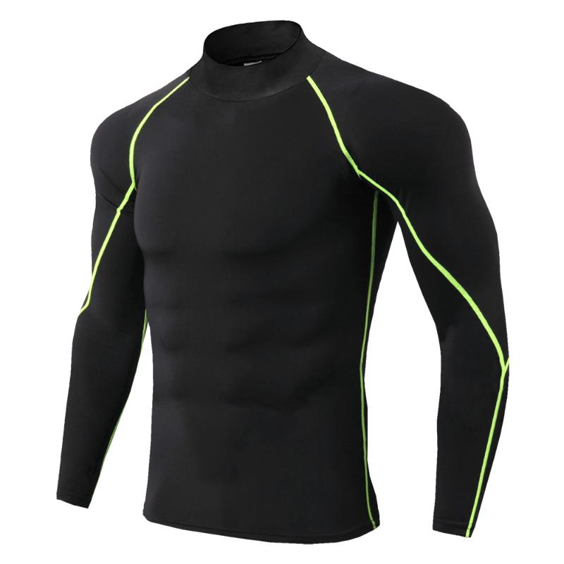 

Turtleneck compression shirts solid color weightlifting male running fitness t-shirts gymnastic tops tight rash guard tee, Beige