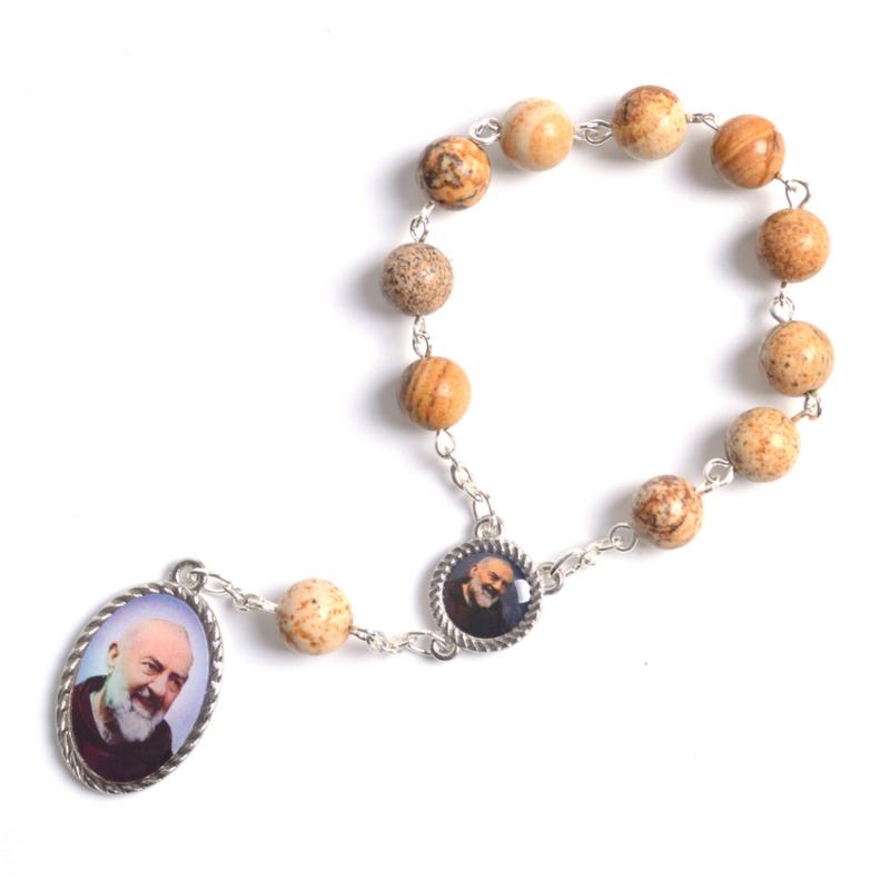 

Fashion Religious Round Drab Stone Beads St Pio Decade Rosary