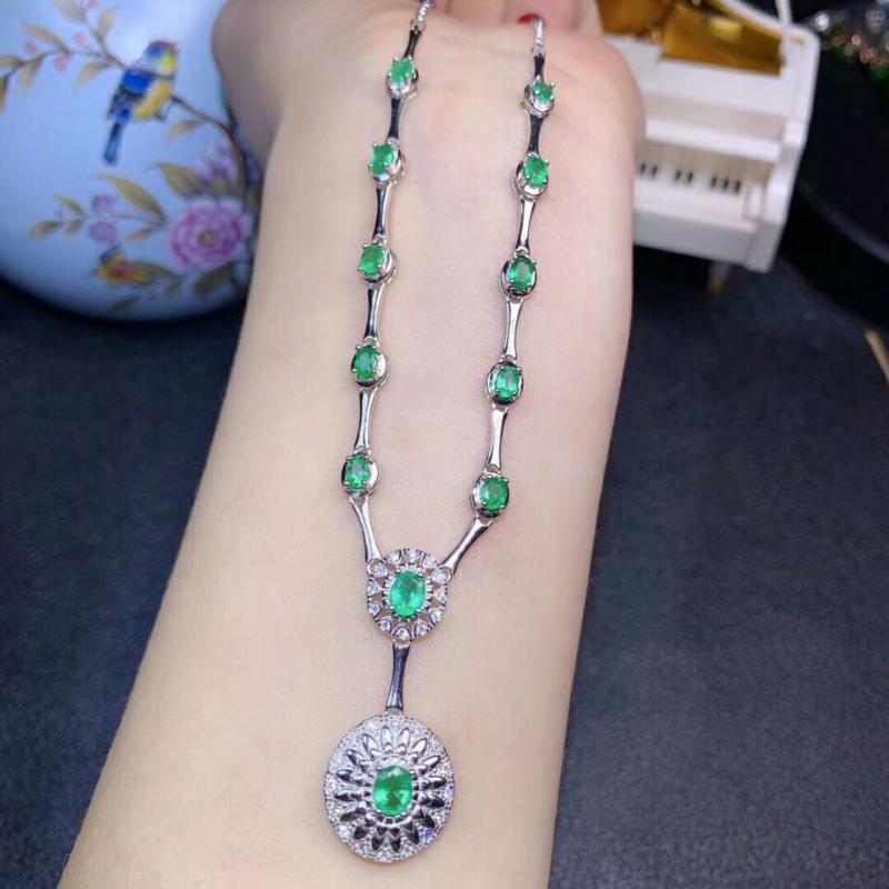 

MeiBaPJ]Colombian Natural Emerald Gemstone Pendant Necklace with Certificate 925 Pure Silver Fine Wedding Jewelry for Women