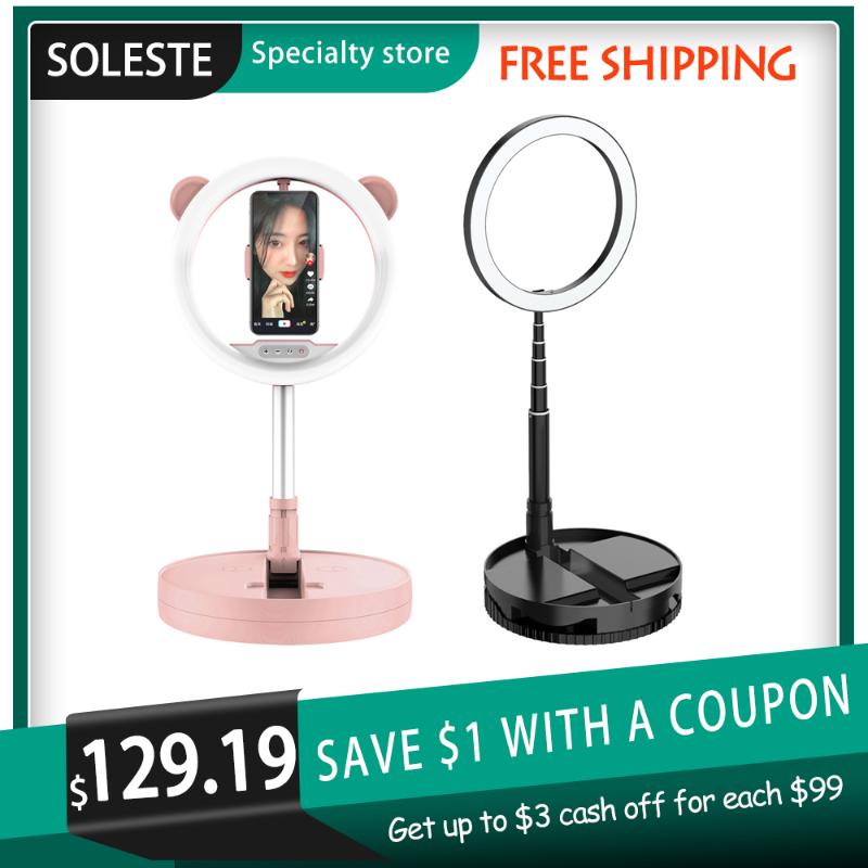

Free ship LED selfie Ringlight with stand for Live Makeup ringlight for Video Photography beauty phone holder ring lamp Dimmable