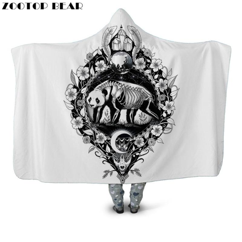 

Fashion Panda Animal Hooded Blanket White Couple Wearable Adult Flower Soft Throw Blankets Microfiber Portable 3D print Bedding