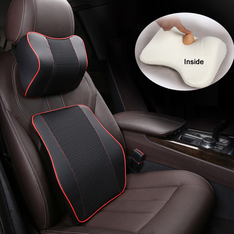 

Brand New Pu Leather And Fabric Car Headrest Pillow Universal Memory Foam Comfortable Neck Pillows Support Quality Good E1