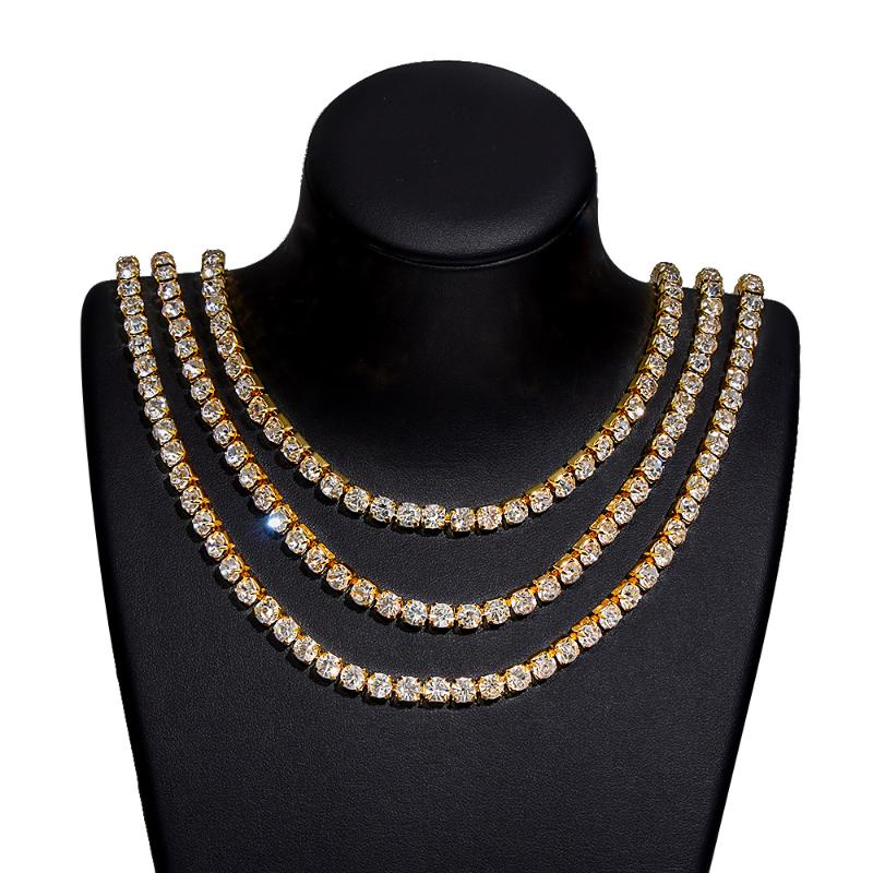 

NEW Bling Link Diamonds Punk Hiphop Rhinestone Tennis Chain Necklace Men Women Gold Chain Link Necklace Mens Jewelry
