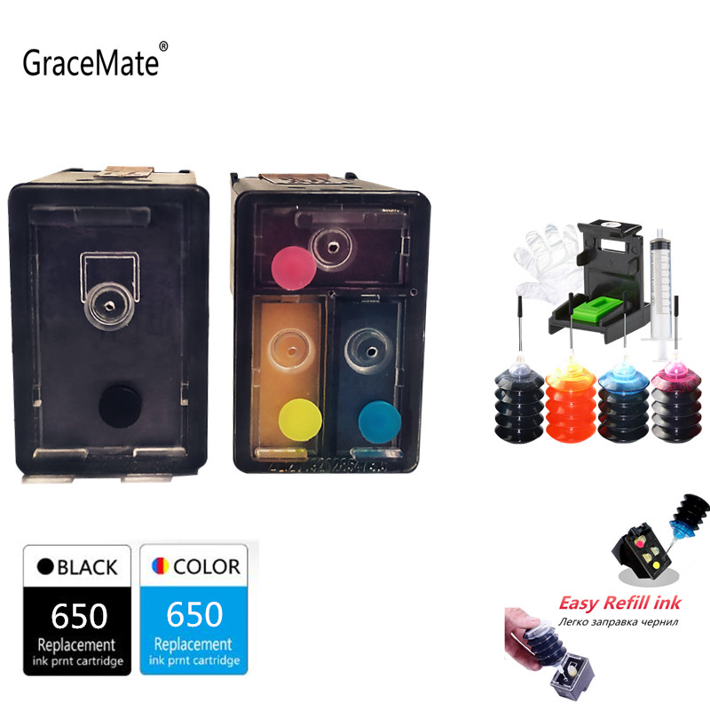 

GraceMate 650 Refillable Cartridge for 650 650XL Deskjet 1015 1515 2515 2545 2645 3515 4645 Printer RUSSIA Ink