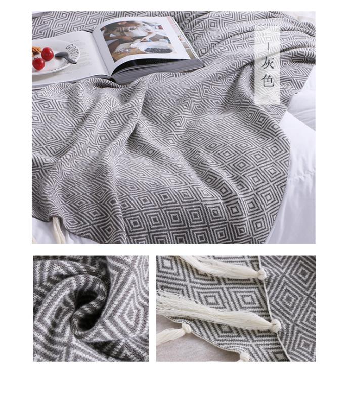 

drop shipping gray cotton Knitted Blanket plaid Soft Used in Bed Sofa cover quilt Plane Thread throw Blanket with tassels