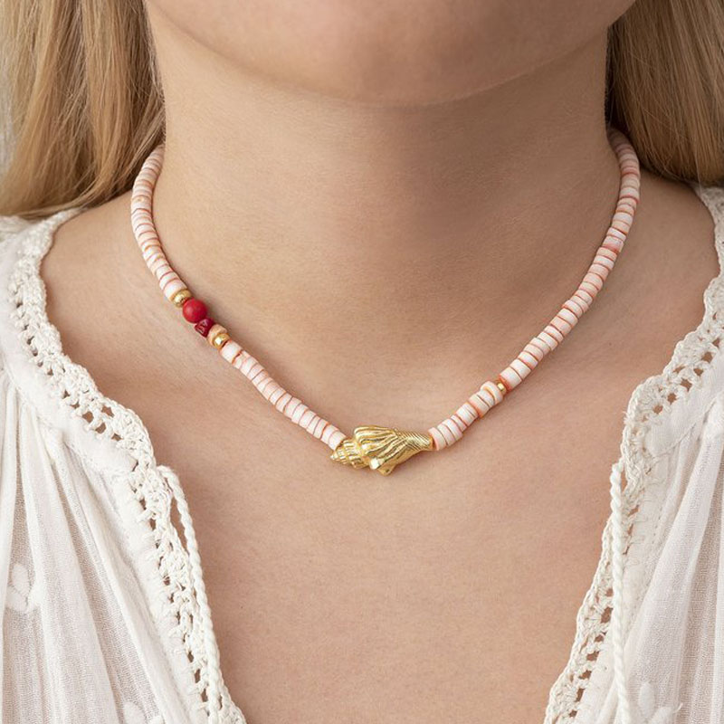 

Ladies exquisite fashion natural stone short necklace gold-color shell pendant jewelry birthday gift for girls holiday choker