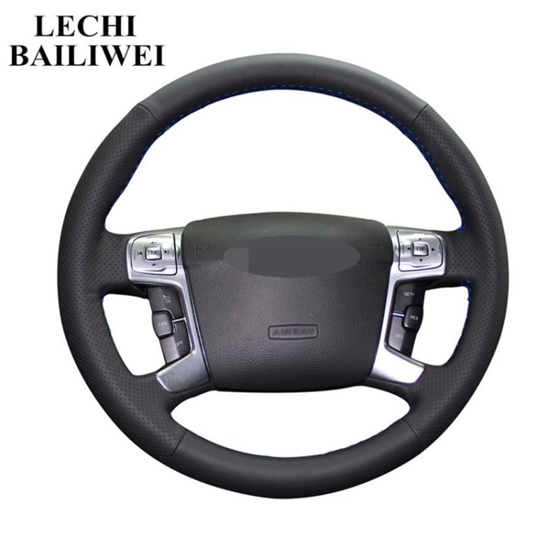 

Black Genuine Leather Steering Wheel Covers Hand-stitched Car Steering Wheel Cover for Mondeo 4 2007-2012 S-Max 2008