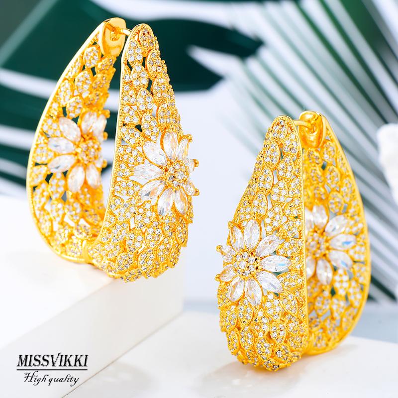 

missvikki Luxury Ear Candy Statement Big Hoop Earrings For Women Wedding Cubic Zircon CZ DUBAI Bridal Round Circle Hoop Earring