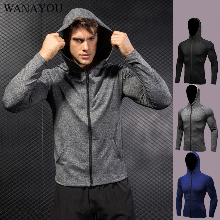

WANAYOU Men Sports Jackets Hoodies Gym Running Training Fitness Bodybuilding Long-Sleeve Sweatshirt Quick-Dry Outdoor Sportswear, Navy blue