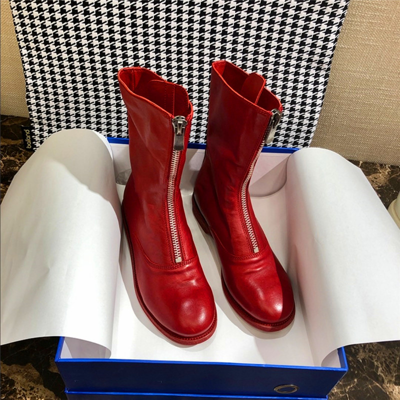 

Front Zipper Short Boots Mid-tube Boots New Old Retro Fashion Simple All-match Short Heel Round Toe Women's Shoes, As show