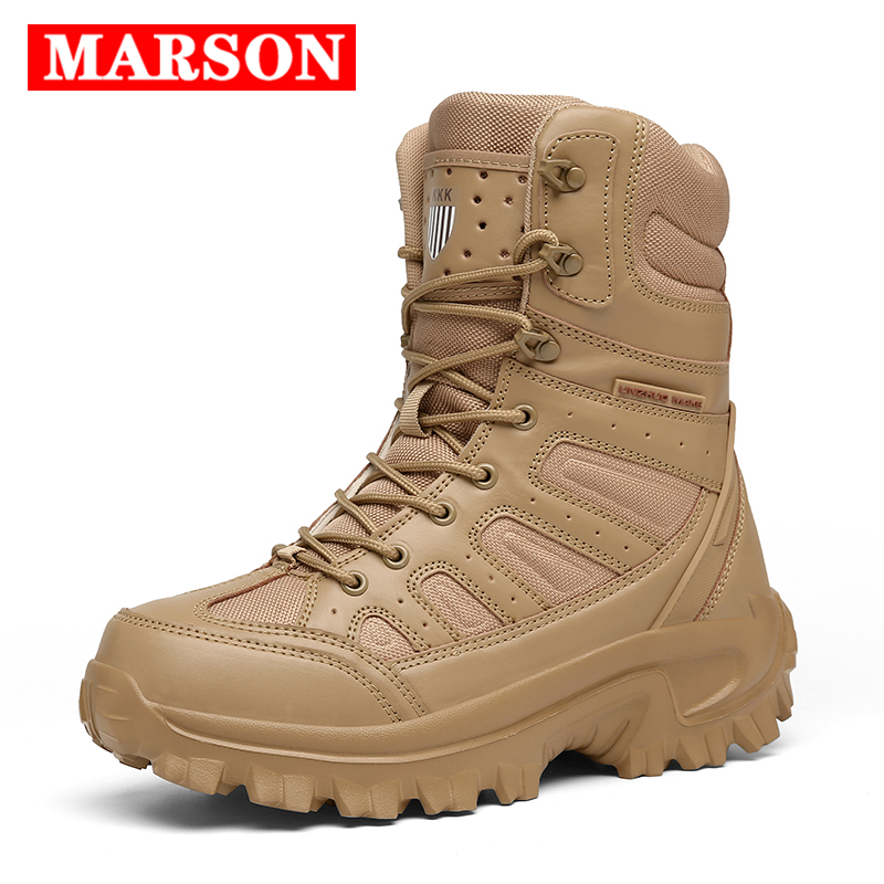 

2020 New Men Tactical Boots Special Force Leather Waterproof Desert Combat Ankle Boot Army Work Men's Shoes Plus Size, Black