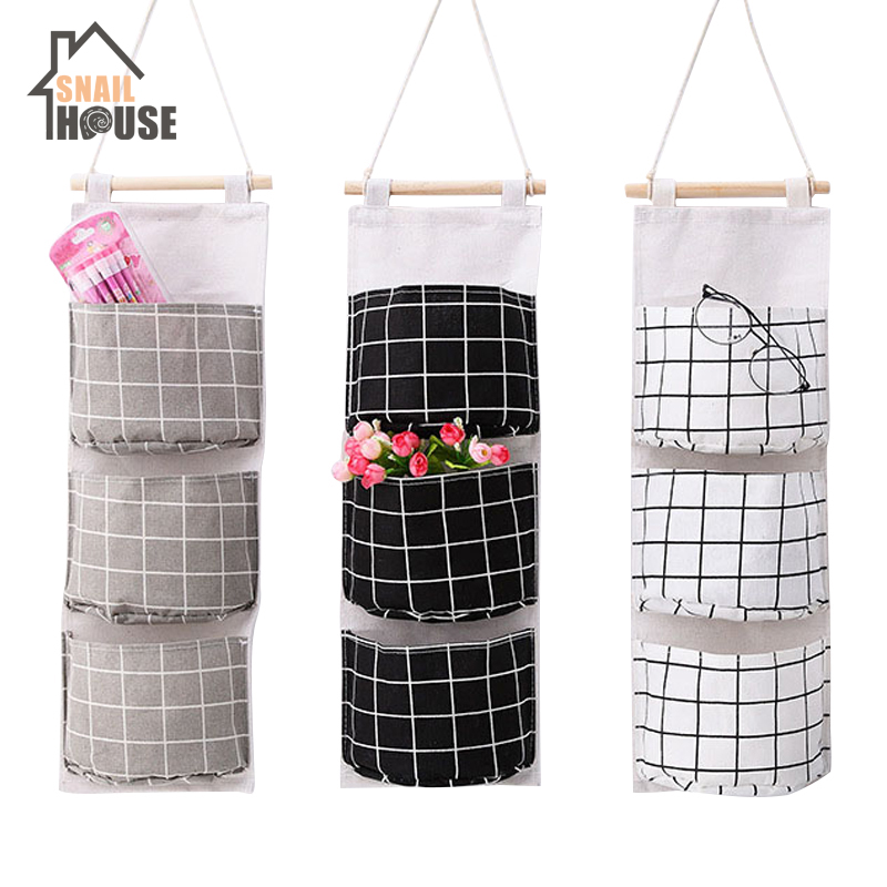 

Snailhouse Storage Bag Hanging 3 Pocket Foldable Hang Wall Dormitory Hanging Storage Organizador, White