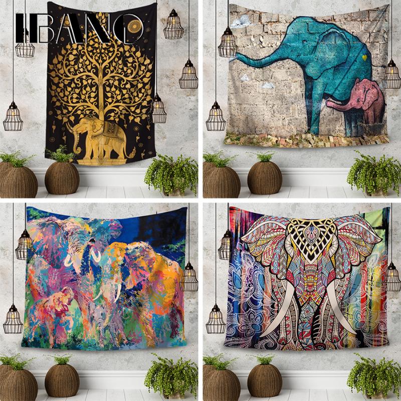 

IBANO Mandalas Wall Tapestry Bohemian Hanging Tapestry Elephant Pattern Decoration for Bedroom Dorm Yoga Mat Tablecloth