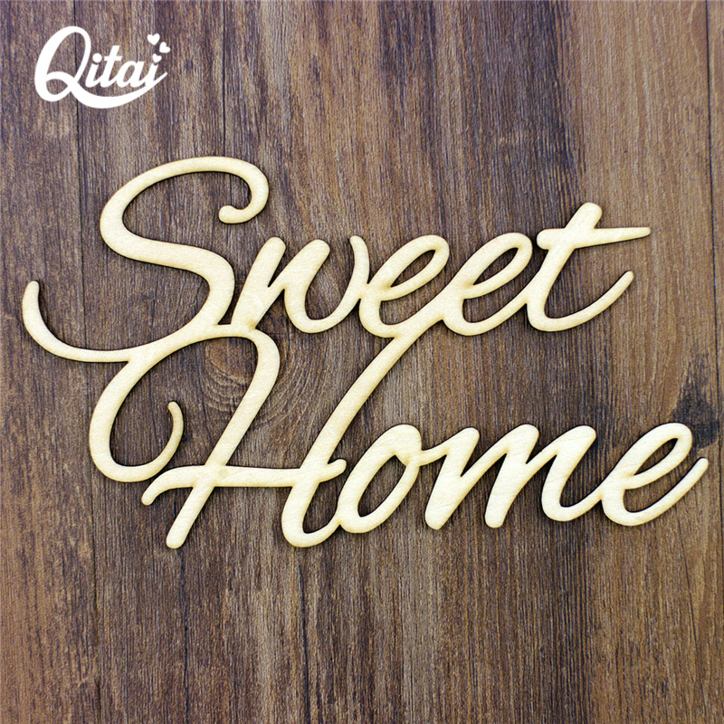

QITAI 6PCS/SET Sweet Home Wooden Wedding party Home Decoration Accessories DIY scrapbooking Nature Wood Crafts by handmade WF220