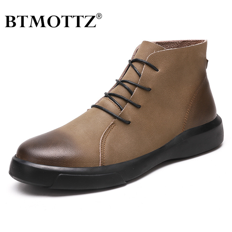 

Winter Men Boots Genuine Leather Ankle Boots Men Winter Casual Shoes Waterproof Warm Fur Snow for Botas BTMOTTZ, Khaki with fur