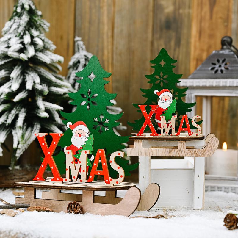 

1PC Christmas Desktop Decoration Wooden Pendants DIY Santa Claus/Snowman Xmas Tree Deer Ornaments Christmas Party Decor Kid Gift