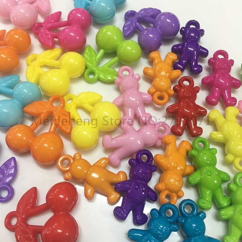 

Acrylic cherry colorful bears beads Bright color Hanging hole for Jewelry making kids necklace key pendant accessory Meideheng