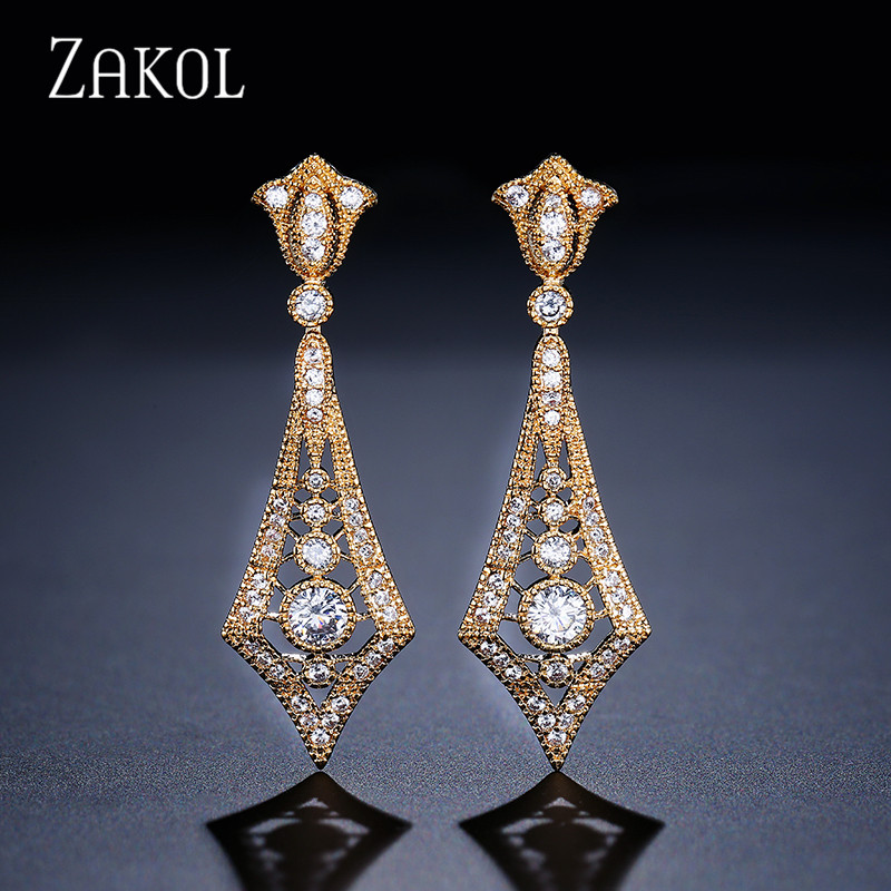 

Dangle & Chandelier ZAKOL Luxury Europe Style Women Drop Earrings With CZ Stone Shaped Weddding Jewelry For FSEP2062