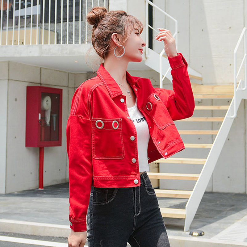 

2020 Spring And Autumn Denim Female Coat New Fashion Loose Short Women' Denim Jacket Casual Wild Red Women' Clothing, Black