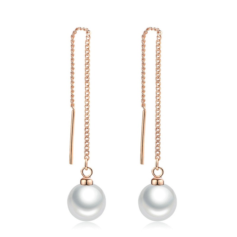 

Real Natural Pearl Earrings for Women Long Dangle Drop Earrings Rose Gold 925 Sterling Silver Color Jewelry Wedding Party Gift