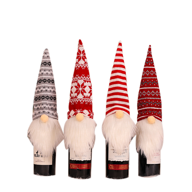 

Christmas Gnomes Wine Bottle Topper Cover Decorative Handmade Swedish Tomte Wine Bottle Dress Christmas Table Decorations JK2009XB