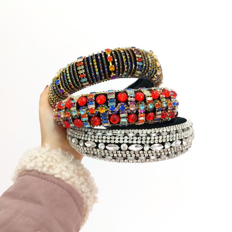 

Baroque Full Crystal Hair Bands For Women Colorful Shiny Padded Diamond Headband Hair Hoop Retro Fashion Accessories