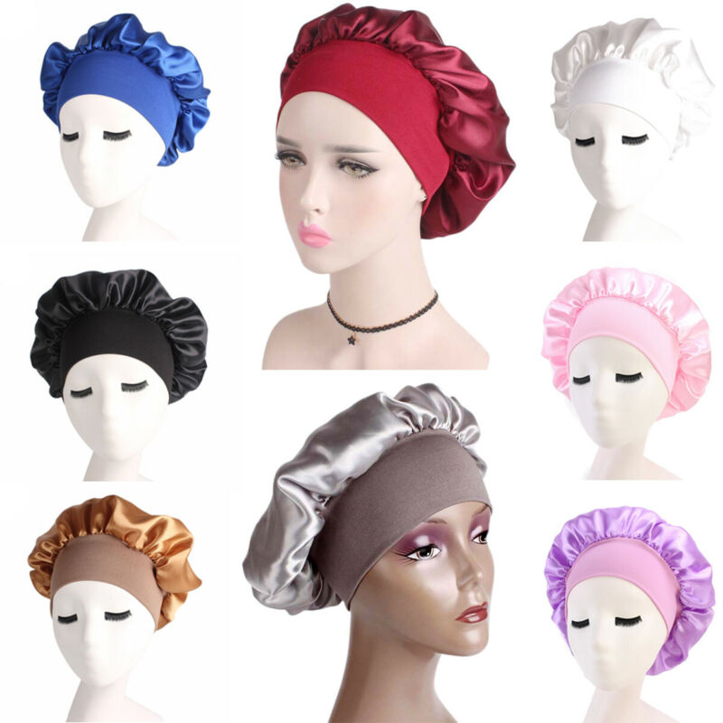 

Long Hair Care Women Satin Shower Cap Bonnet Cap Night Sleep Hat Silk Head Wrap Adjust Shower Caps