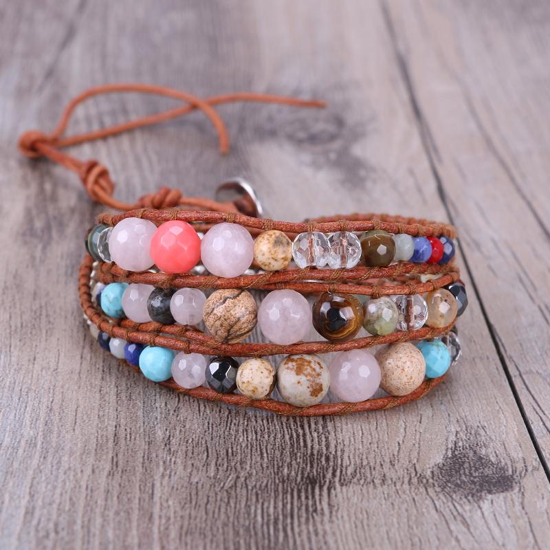 

KELITCH Chakra Bracelet Handmade Bohemian Boho Woven Yoga Leather Adjustable Wrap Bead Bracelet for Girls Friendship Gifts